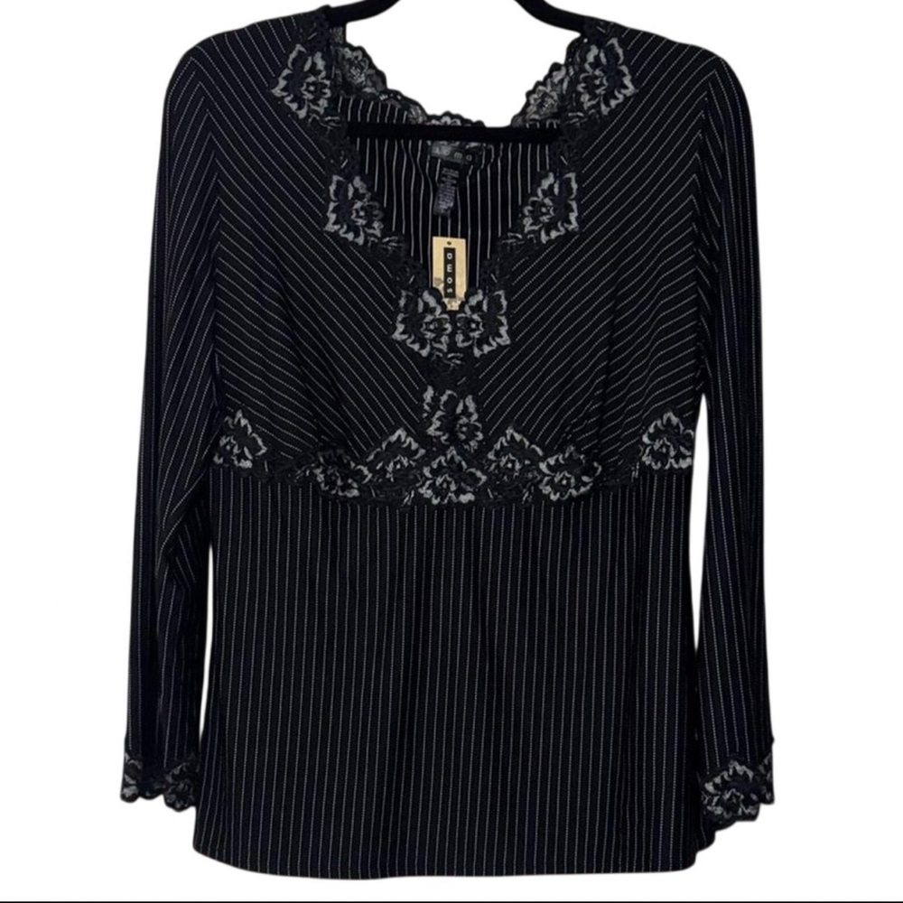 NWT Soma Women’s Travelers Ticking Black Pin Stripe Lace 3/4 Sleeve Top — LARGE - Picture 3 of 6